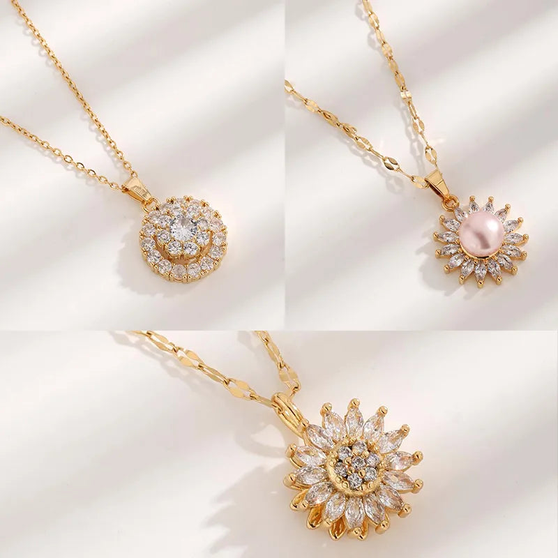 Copper 18K Gold Plated Glam Luxurious Simple Style Plating Inlay Flower Zircon Pendant Necklace