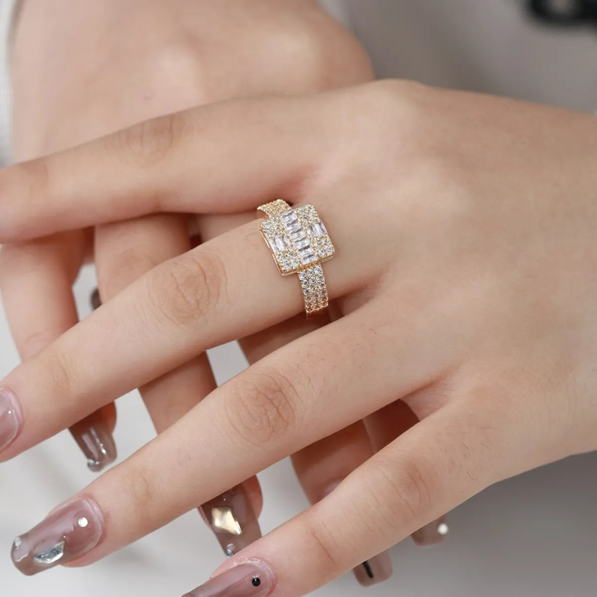 Glam Luxurious Simple Style Square Copper Plating Inlay Zircon White Gold Plated Gold Plated Rings