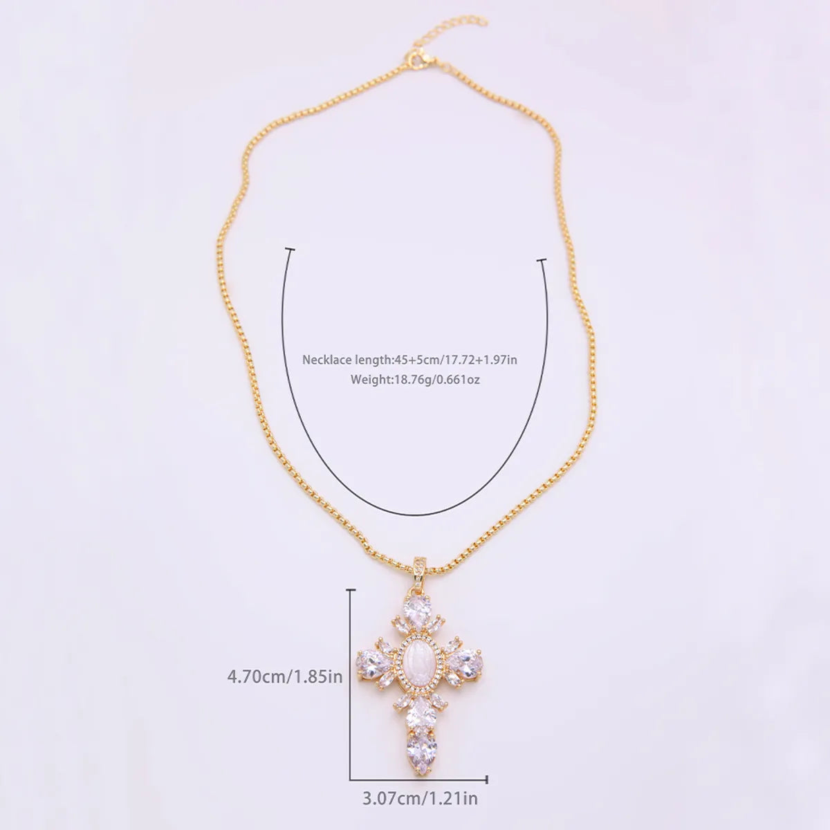 Glam Modern Style Shiny Cross Copper Plating Inlay Shell Zircon 18k Gold Plated White Gold Plated Pendant Necklace