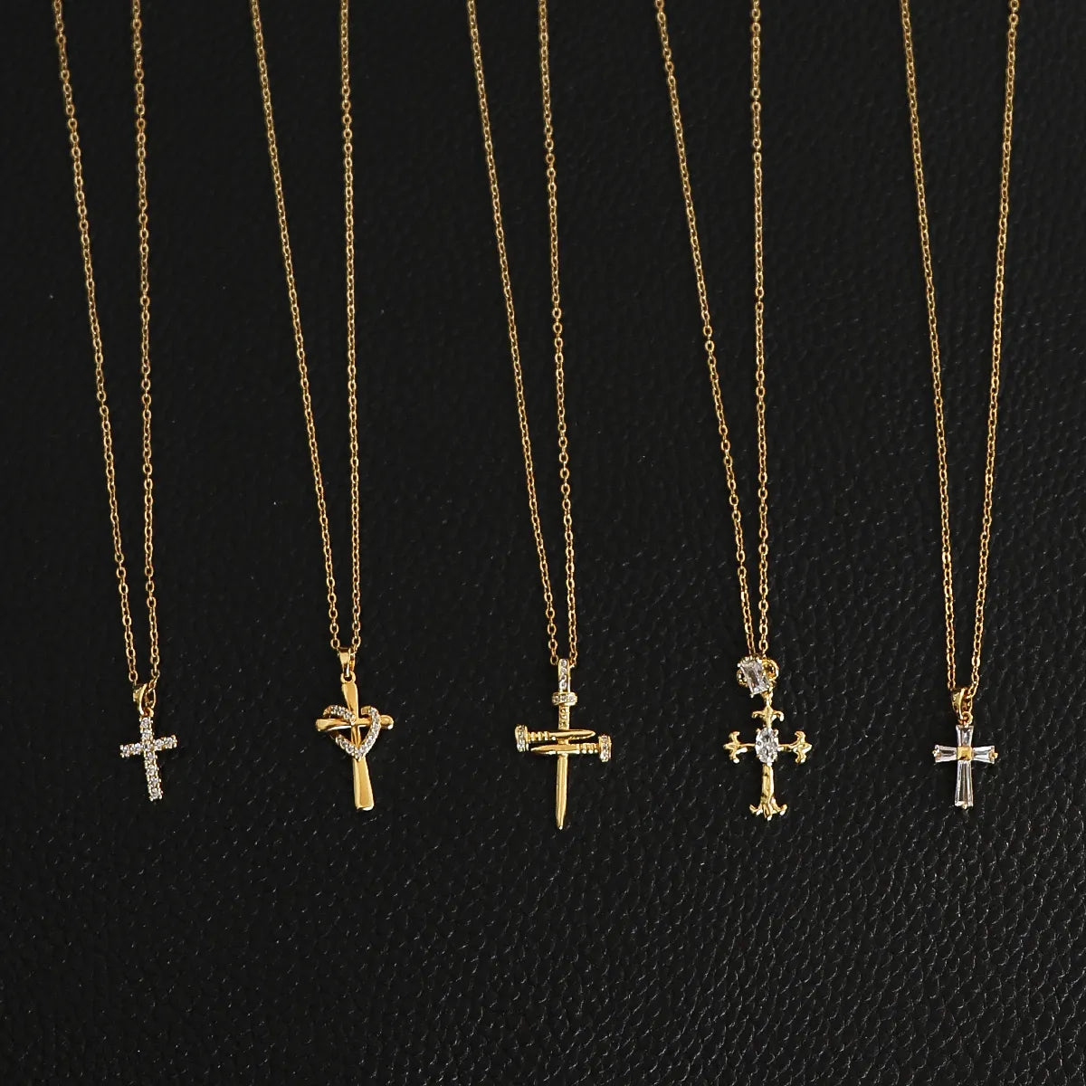 Glam Modern Style Shiny Cross Stainless Steel Copper Plating Inlay Zircon Gold Plated Pendant Necklace