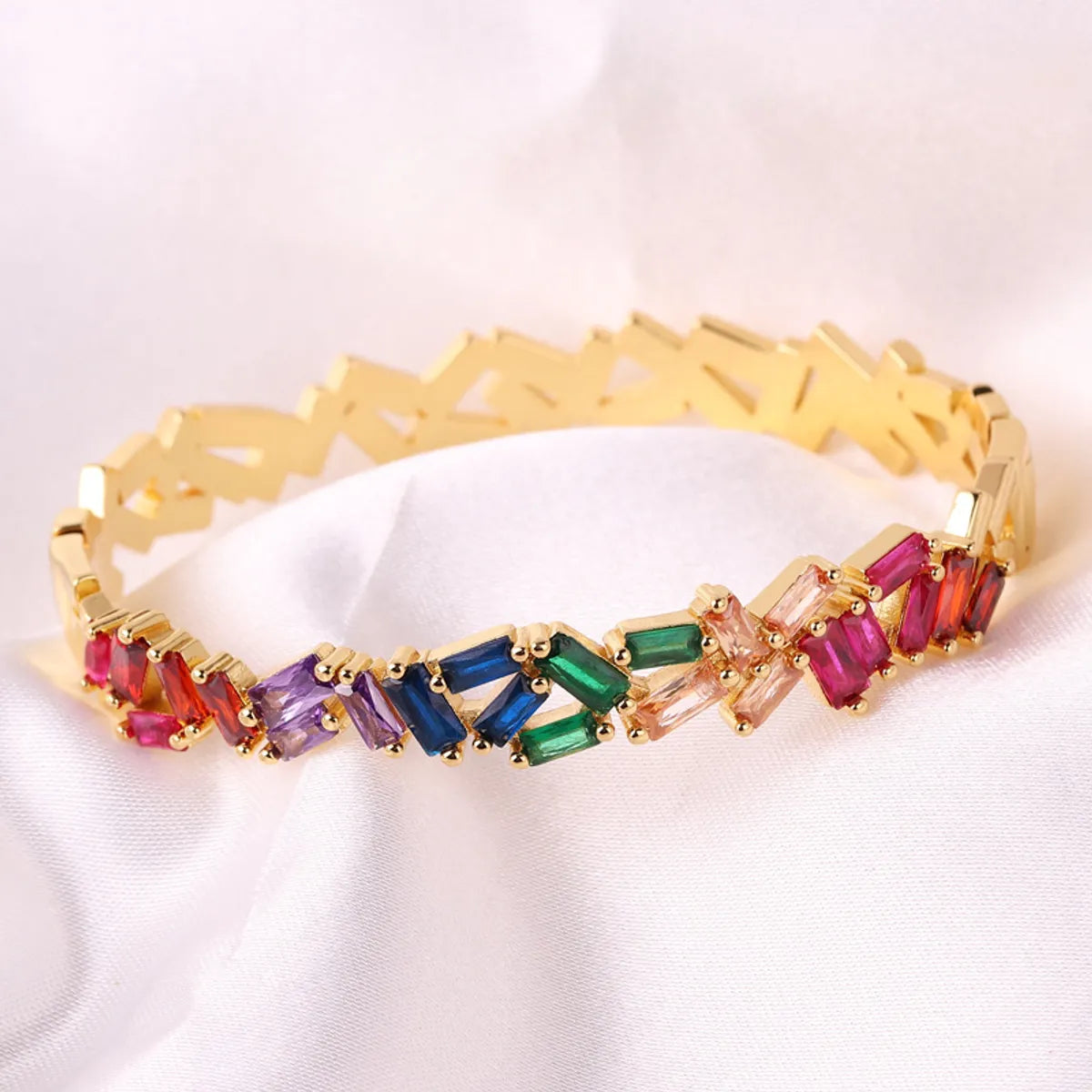 Glam Multicolor Star Rectangle Copper 18k Gold Plated Zircon Bangle In Bulk