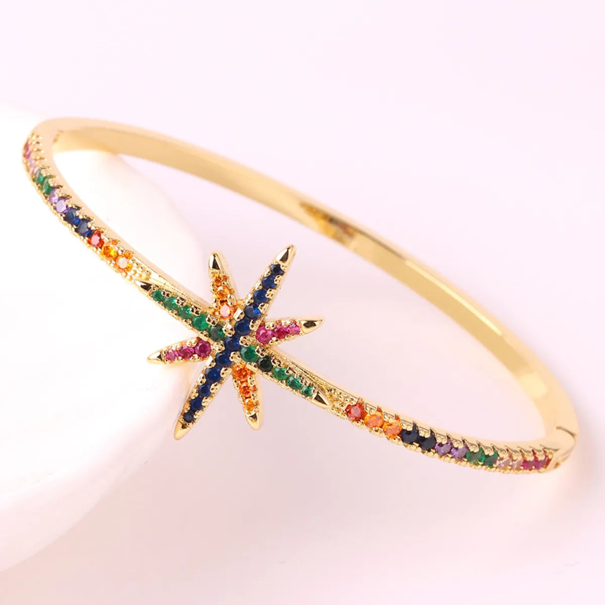 Glam Multicolor Star Rectangle Copper 18k Gold Plated Zircon Bangle In Bulk