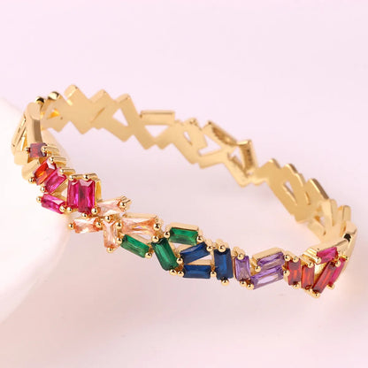 Glam Multicolor Star Rectangle Copper 18k Gold Plated Zircon Bangle In Bulk