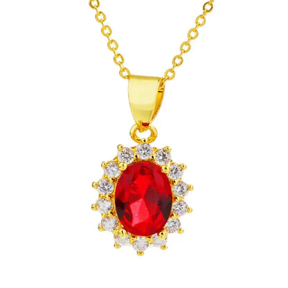 Glam Oval Stainless Steel Plating Inlay Zircon 18k Gold Plated Pendant Necklace