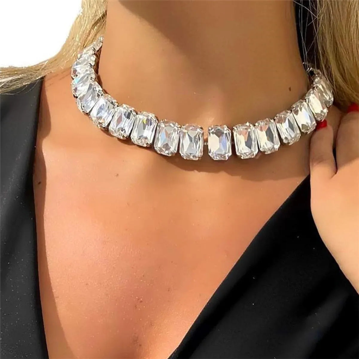 Glam Queen Square Alloy Rhinestones Women's Choker