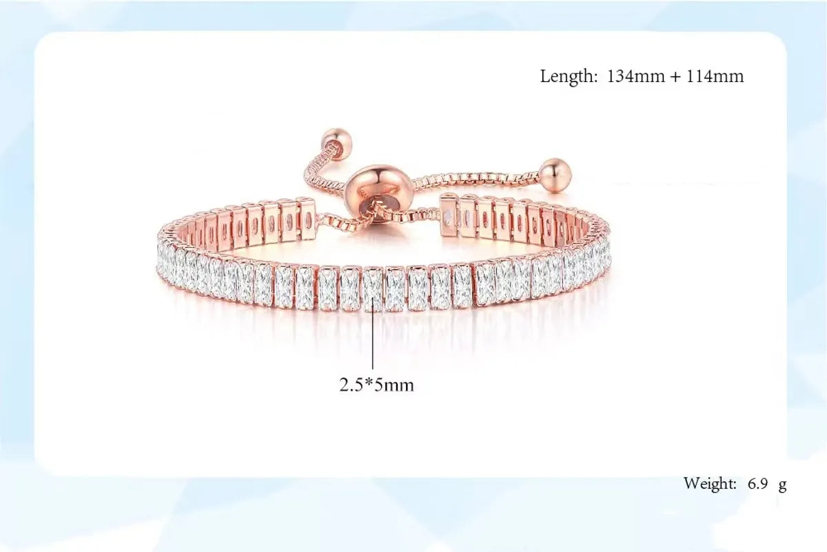 Glam Rectangle Copper Plating Zircon Bracelets