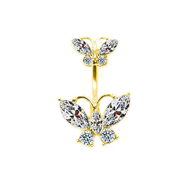 Glam Retro Butterfly Stainless Steel Alloy Plating Inlay Zircon White Gold Plated Gold Plated Silver Plated Belly Ring