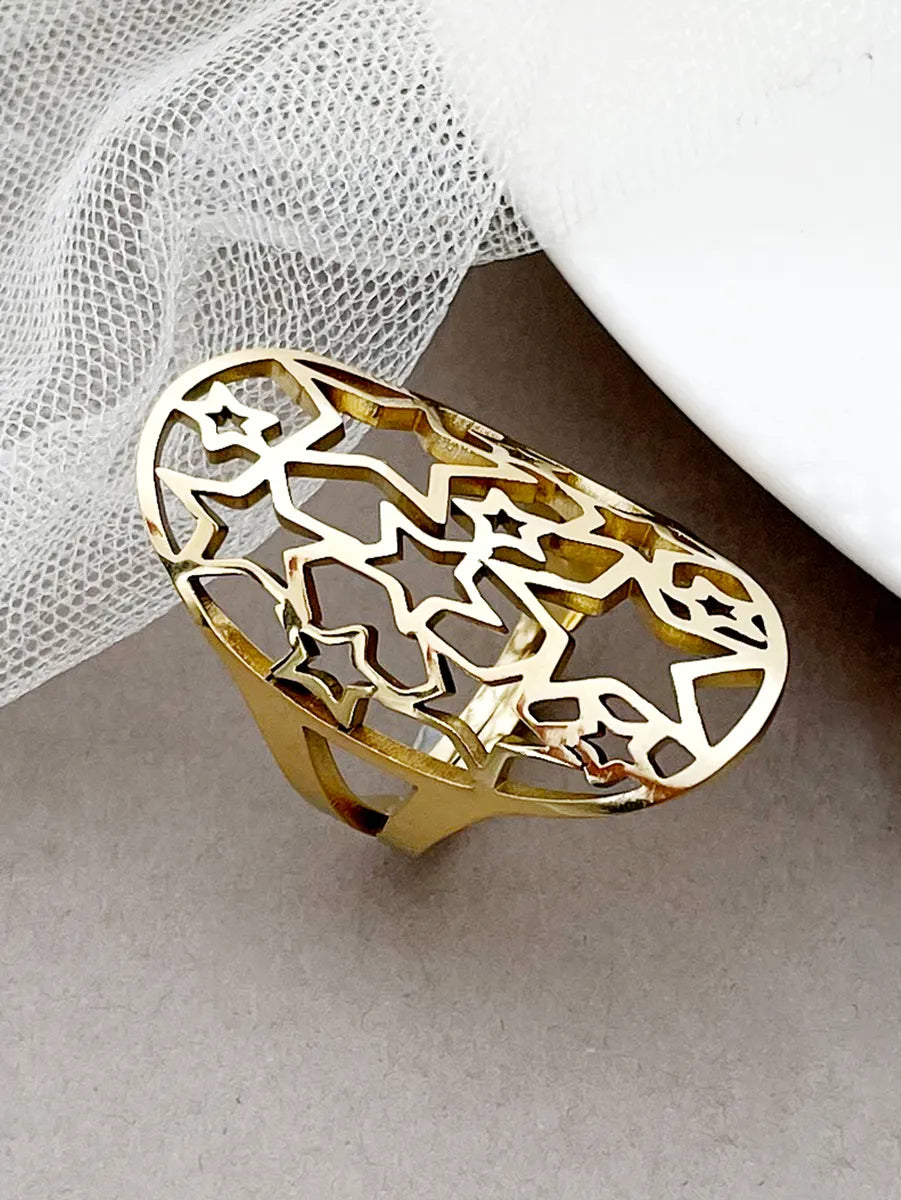 Glam Roman Style Star Tree Flower Stainless Steel Gold Plated Open Ring In Bulk