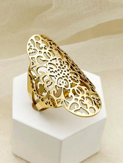 Glam Roman Style Star Tree Flower Stainless Steel Gold Plated Open Ring In Bulk