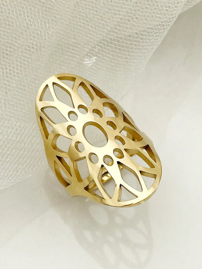 Glam Roman Style Star Tree Flower Stainless Steel Gold Plated Open Ring In Bulk