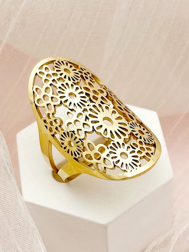 Glam Roman Style Star Tree Flower Stainless Steel Gold Plated Open Ring In Bulk