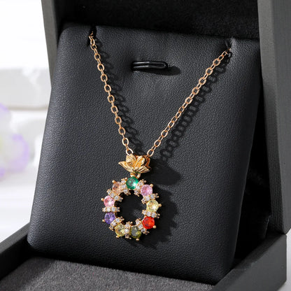 Glam Round Heart Shape Flower Alloy Inlay Zircon Women'S Pendant Necklace