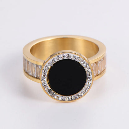 Glam Round Stainless Steel Plating Rhinestones Zircon Rings