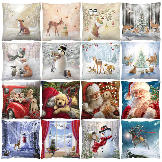 Glam Santa Claus Snowman Short Plush Pillow Cases