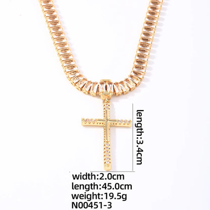 Copper Glam Shiny Plating Inlay Cross Rectangle Zircon Pendant Necklace