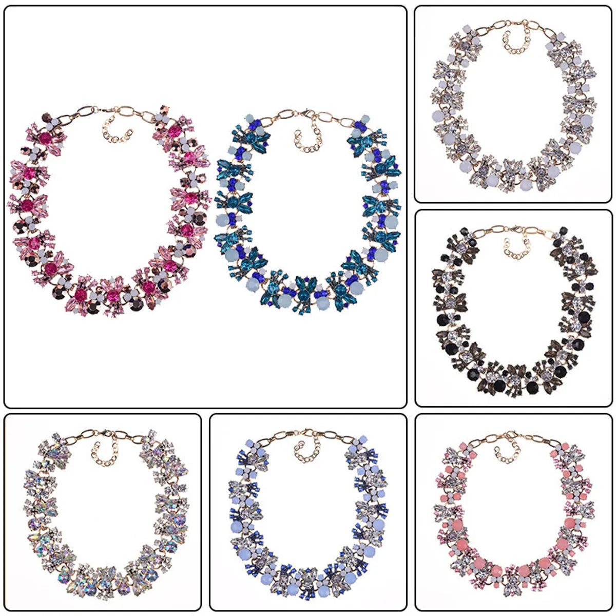 Glam Shiny Flower Alloy Inlay Artificial Crystal Women's Necklace