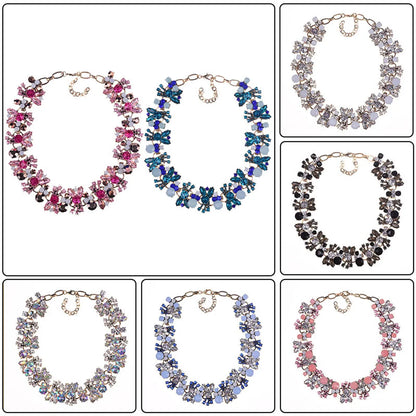 Glam Shiny Flower Alloy Inlay Artificial Crystal Women's Necklace