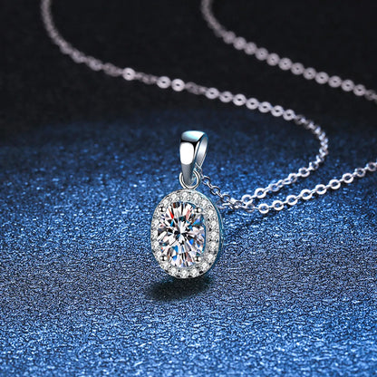 Glam Shiny Oval Sterling Silver Plating Inlay Zircon White Gold Plated Pendant Necklace