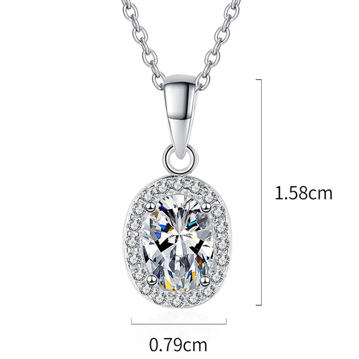 Glam Shiny Oval Sterling Silver Plating Inlay Zircon White Gold Plated Pendant Necklace