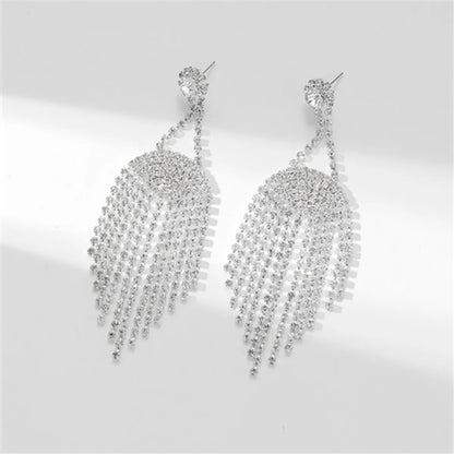 1 Pair Glam Shiny Tassel Inlay Rhinestone Rhinestones Silver Plated Drop Earrings