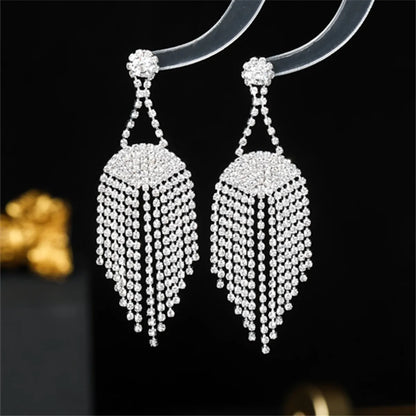 1 Pair Glam Shiny Tassel Inlay Rhinestone Rhinestones Silver Plated Drop Earrings