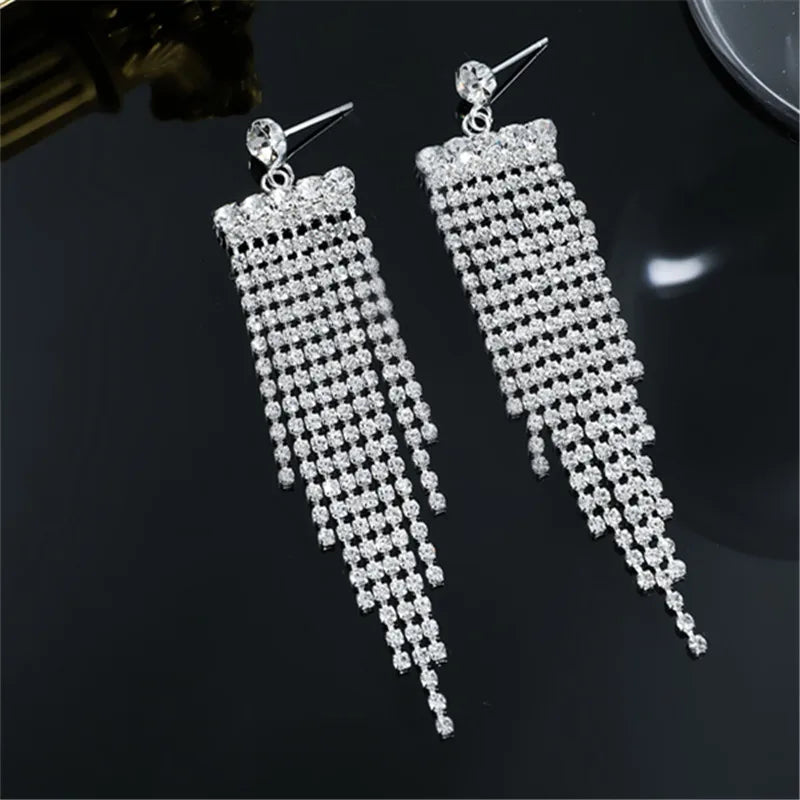 1 Pair Glam Shiny Tassel Plating Inlay Rhinestone Rhinestones Silver Plated Drop Earrings