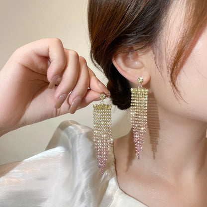 1 Pair Glam Shiny Tassel Plating Inlay Rhinestone Rhinestones Silver Plated Drop Earrings