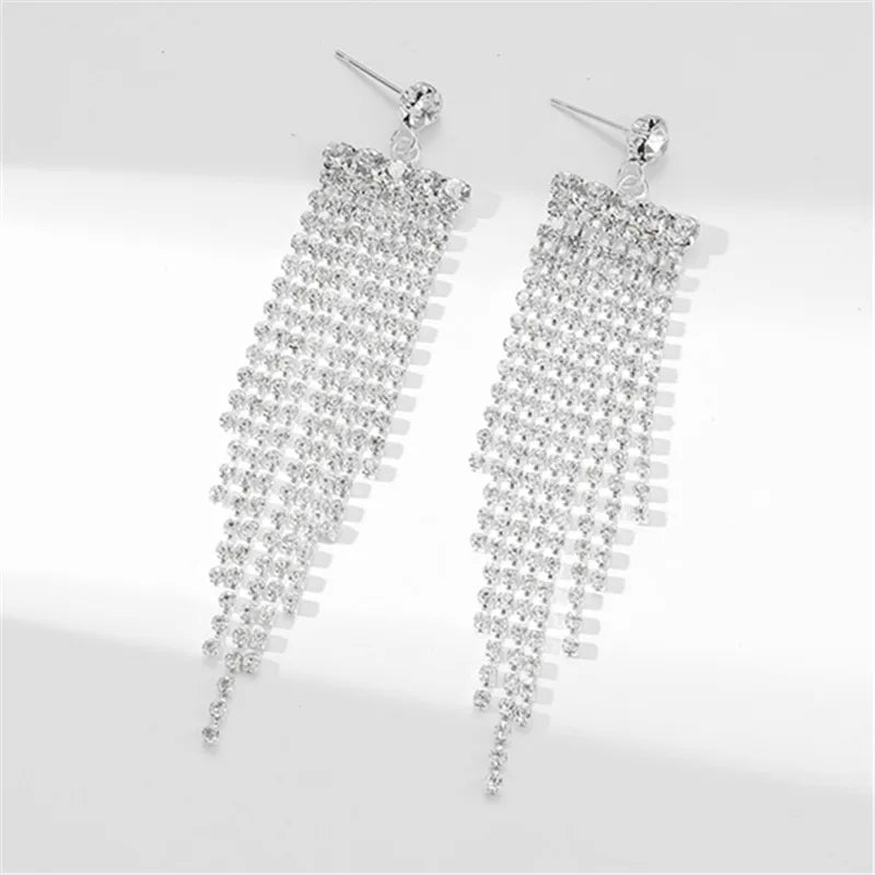 1 Pair Glam Shiny Tassel Plating Inlay Rhinestone Rhinestones Silver Plated Drop Earrings