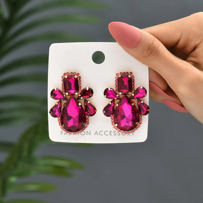 Glam Shiny Water Droplets Copper Alloy Inlay Glass Women'S Ear Studs