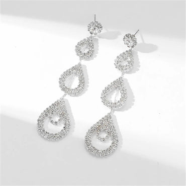 Glam Shiny Water Droplets Rhinestone Plating Hollow Out Inlay Rhinestones Silver Plated Women'S Drop Earrings