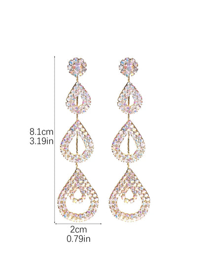 Glam Shiny Water Droplets Rhinestone Plating Hollow Out Inlay Rhinestones Silver Plated Women'S Drop Earrings