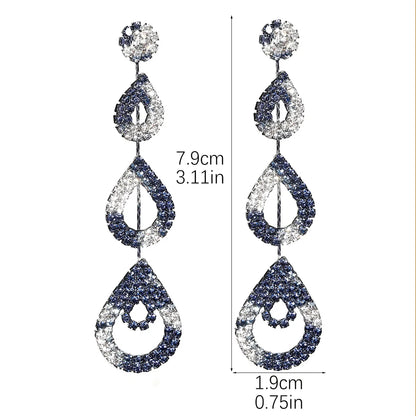 Glam Shiny Water Droplets Rhinestone Plating Hollow Out Inlay Rhinestones Silver Plated Women'S Drop Earrings