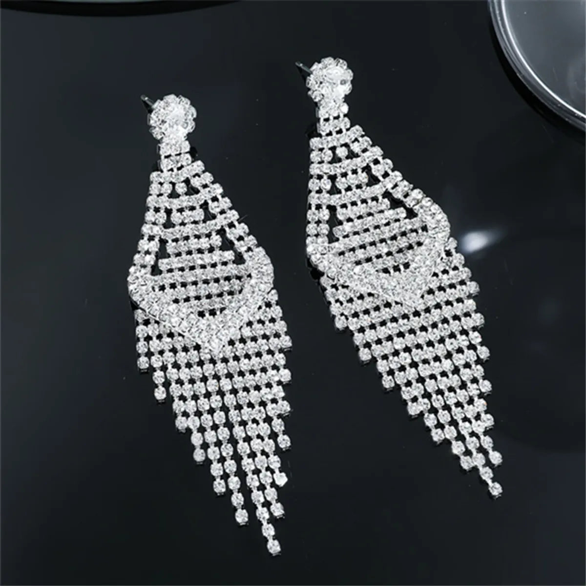 Glam Shiny Water Droplets Rhinestone Plating Silver Plated Women's Drop Earrings