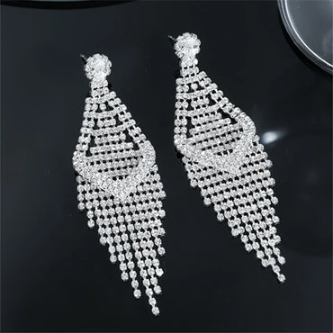 Glam Shiny Water Droplets Rhinestone Plating Silver Plated Women's Drop Earrings