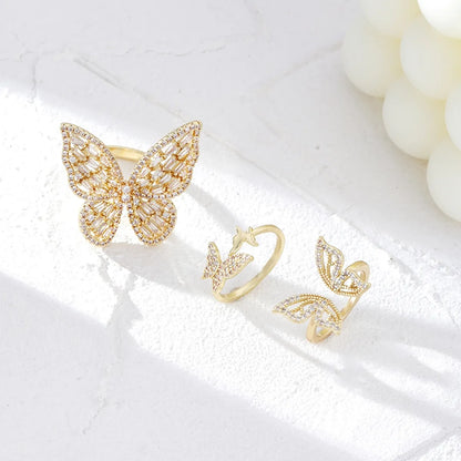 Copper K Gold Plated Rhodium Plated Glam Simple Style Inlay Butterfly Zircon Open Rings