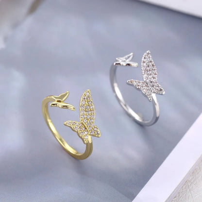 Copper K Gold Plated Rhodium Plated Glam Simple Style Inlay Butterfly Zircon Open Rings