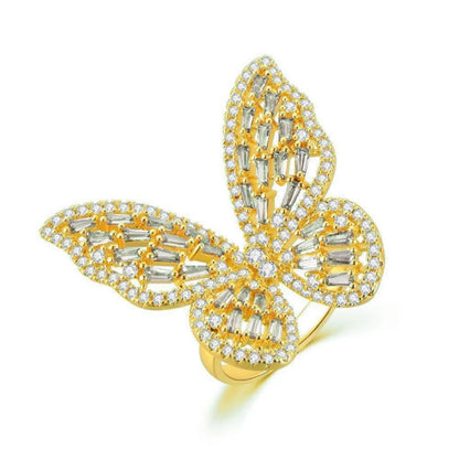 Copper K Gold Plated Rhodium Plated Glam Simple Style Inlay Butterfly Zircon Open Rings