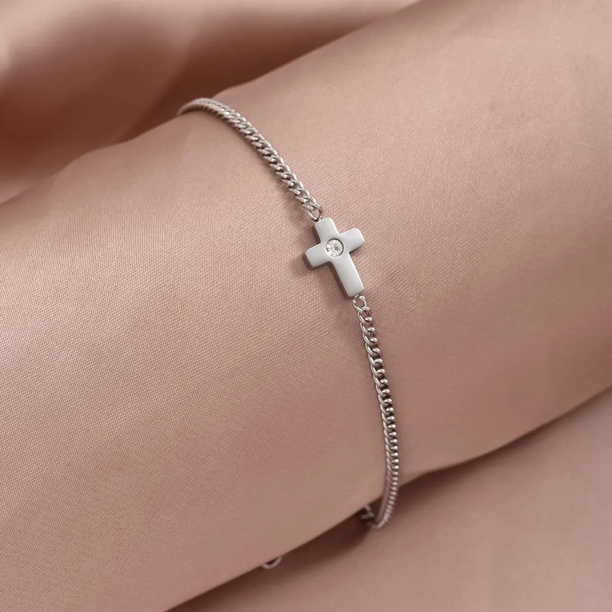 Glam Simple Style Cross Round Oval Stainless Steel Inlay Zircon Bracelets