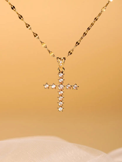 Glam Simple Style Cross Stainless Steel Plating Inlay Zircon 18k Gold Plated Pendant Necklace