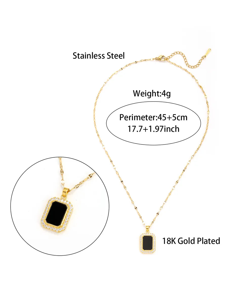 Glam Simple Style Rectangle Stainless Steel Plating Inlay Zircon 18k Gold Plated Pendant Necklace