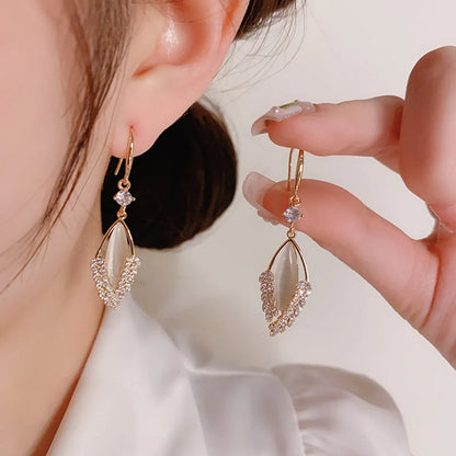 Glam Simple Style Round Alloy Inlay Zircon Women's Drop Earrings