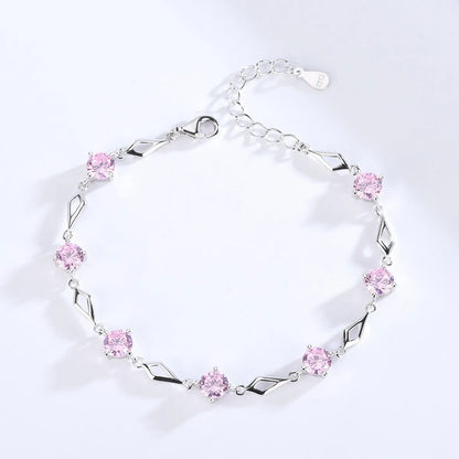 Glam Simple Style Round Rhombus Sterling Silver Inlay Crystal Bracelets