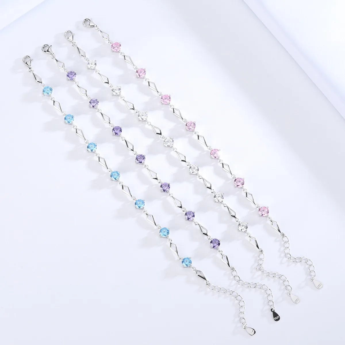 Glam Simple Style Round Rhombus Sterling Silver Inlay Crystal Bracelets