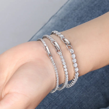 Glam Simple Style Solid Color Sterling Silver Plating Inlay Zircon White Gold Plated Rhodium Plated Silver Plated Tennis Bracelet