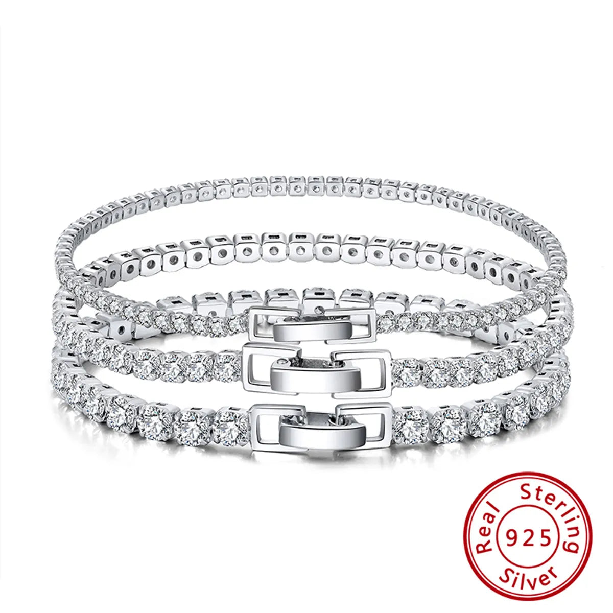 Glam Simple Style Solid Color Sterling Silver Plating Inlay Zircon White Gold Plated Rhodium Plated Silver Plated Tennis Bracelet