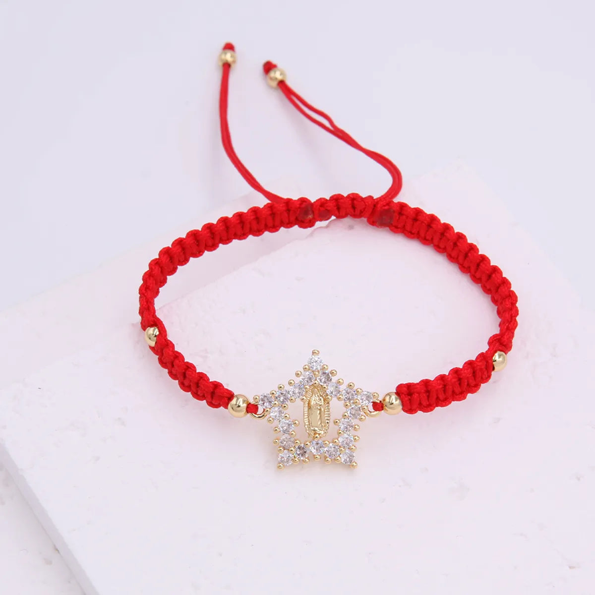 Glam Simple Style Virgin Mary Star Rope Copper Knitting Plating Inlay Zircon 18k Gold Plated Women'S Drawstring Bracelets