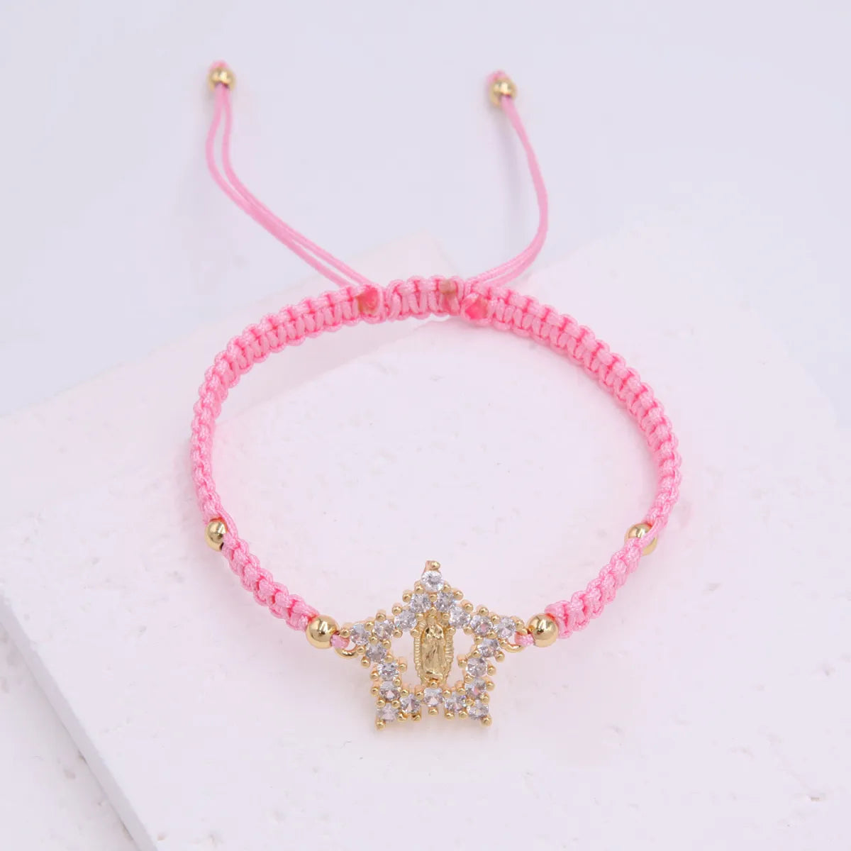 Glam Simple Style Virgin Mary Star Rope Copper Knitting Plating Inlay Zircon 18k Gold Plated Women'S Drawstring Bracelets