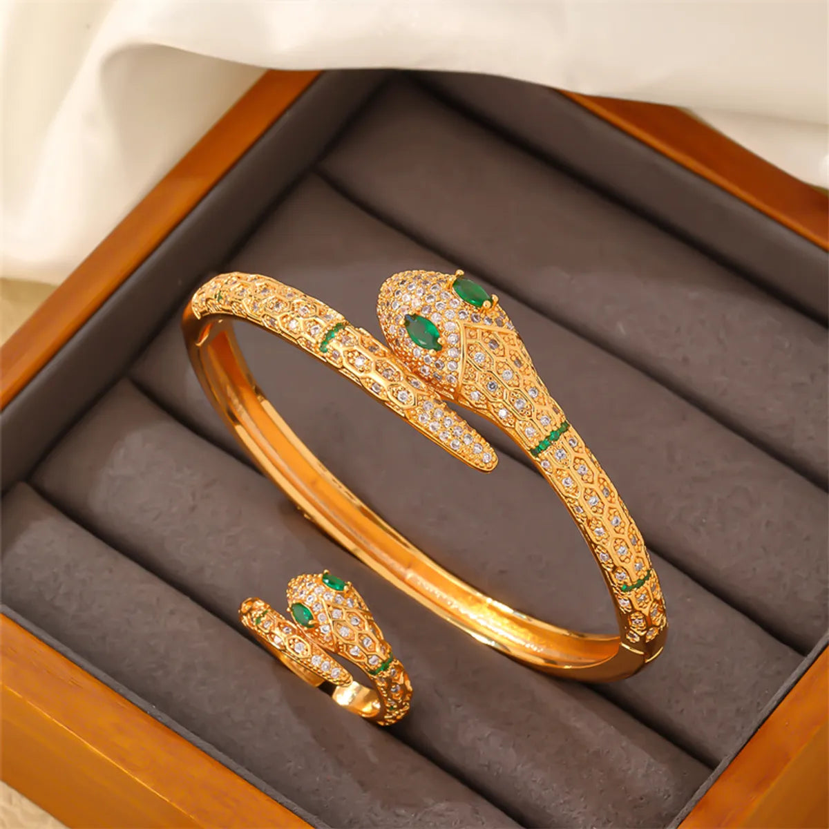 Glam Snake Copper Plating Inlay Zircon Gold Plated Jewelry Set