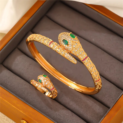 Glam Snake Copper Plating Inlay Zircon Gold Plated Jewelry Set