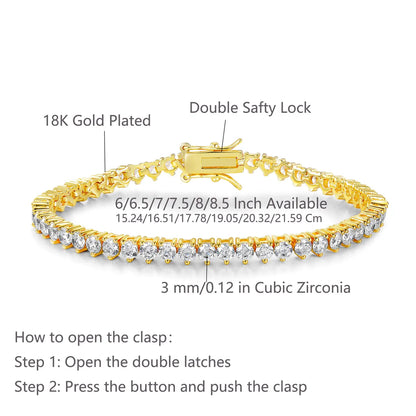 Glam Solid Color Copper 18k Gold Plated Gold Plated Zircon Tennis Bracelet In Bulk